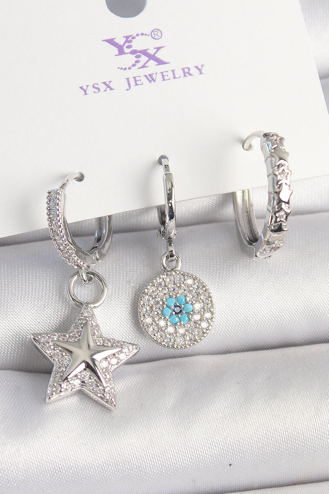 EBJ Rice Gold Color Star Model Evil Eye Earrings with Zircon Stone Detail 3-Piece Women's Set - Fair Lawn