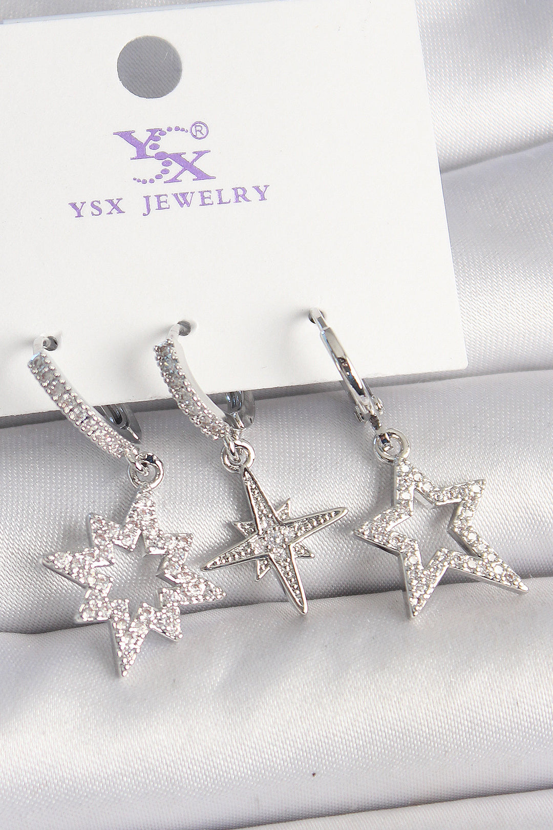 EBJ Rice Silver Color Zircon Stone Star Model 3-Piece Women's Earring Combination - Alvarado