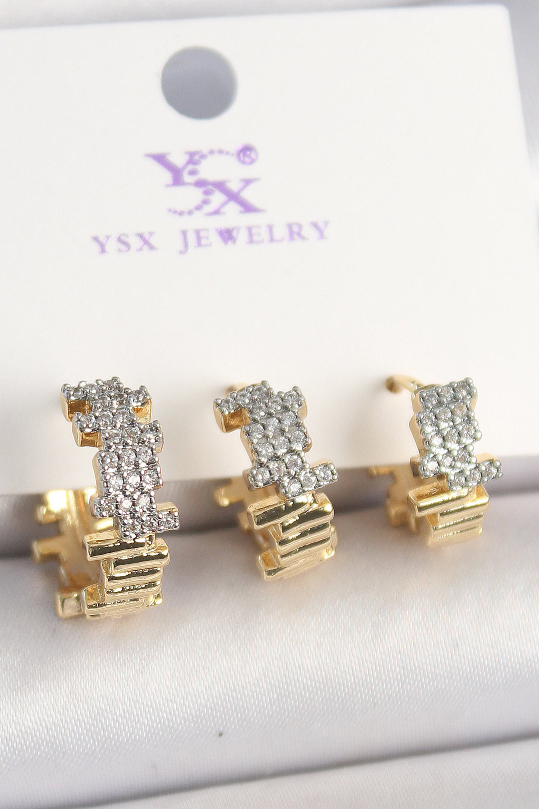 EBJ Dorika Model 3-Piece Women's Earring Set with Gold Color Zircon Stone Rice - Dunkerque