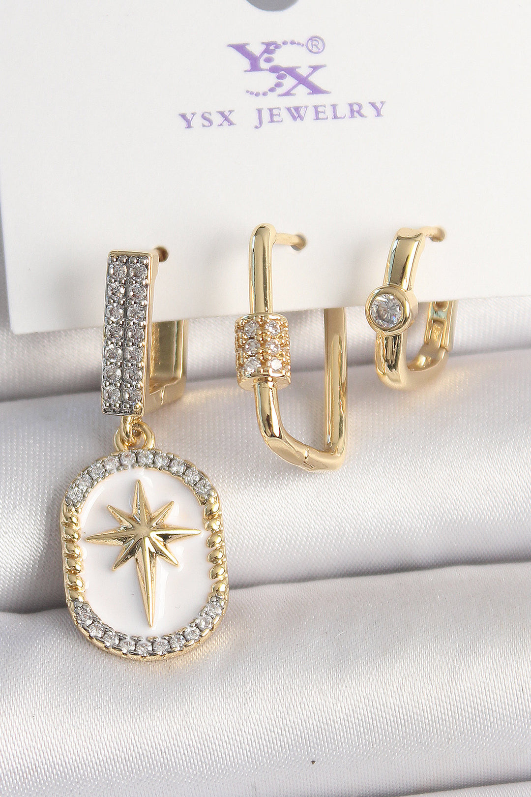 EBJ Rice Gold Color Swinging Zircon Stone Embellished Star Portrait Model 3-Piece Women's Combination Earring - Bensheim