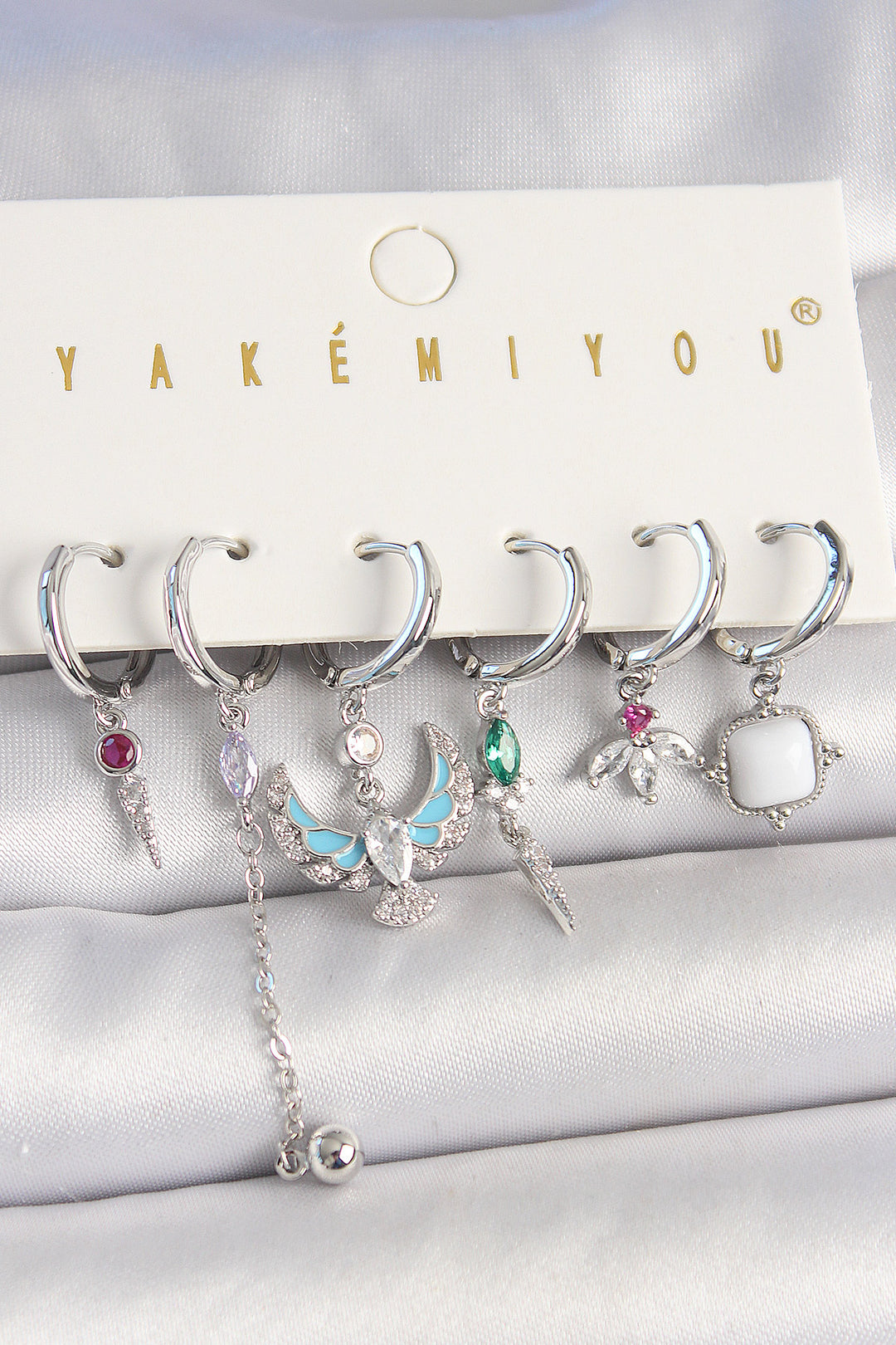 EBJ Rice Silver Color Zircon Stone Bird Figure Flower Detail 6-Piece Women's Combination Earring - Badalona