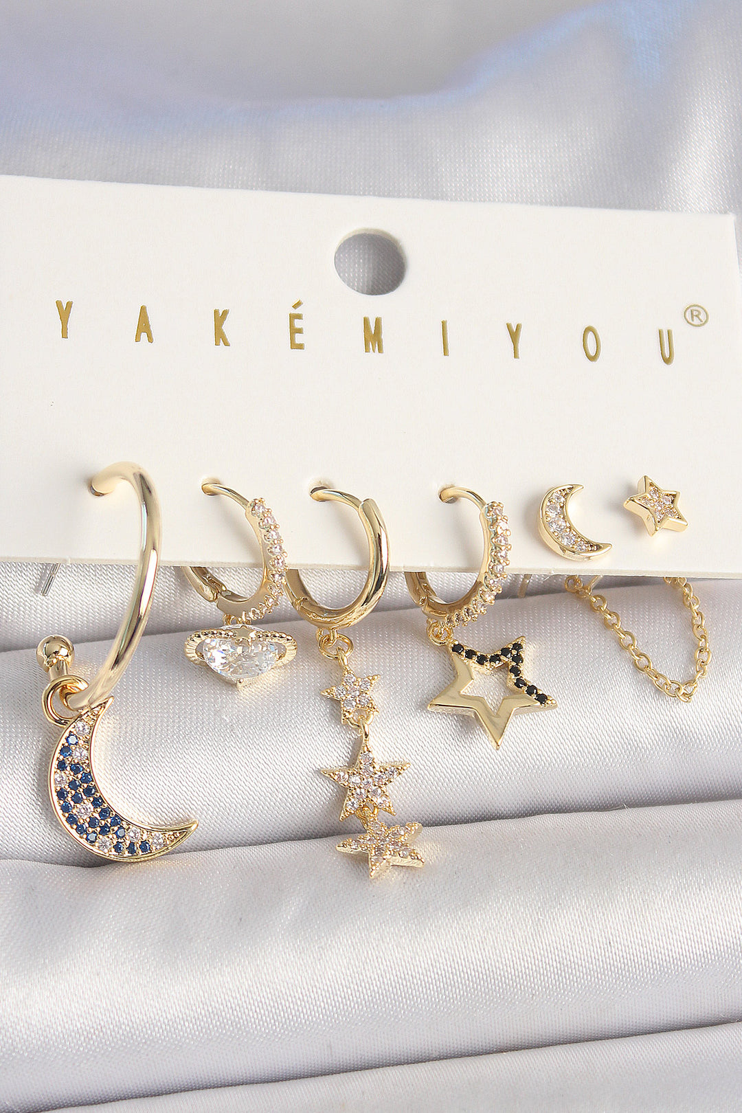 EBJ Rice Gold Color Zircon Stone Star Model Crescent Detail 6-Piece Women's Combination Earring - Algeciras