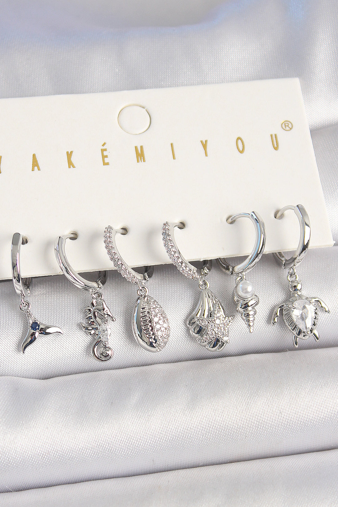 EBJ Rice Silver Color Zircon Stone Sea Shell Model Turtle Detail Women's Earring Set - Polatsk