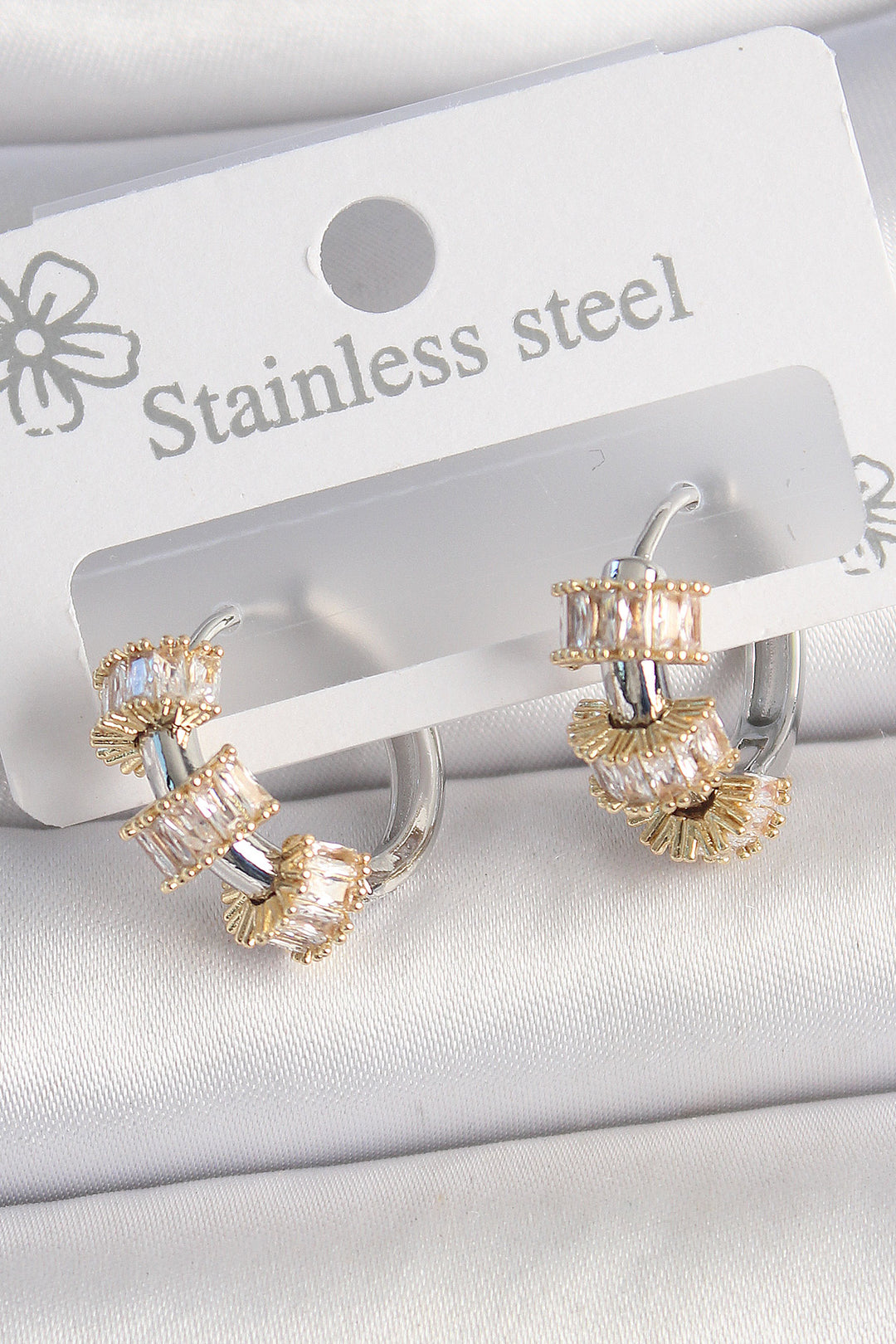 EBJ Rice Silver Color Ring Gold Zircon Stone Model Women's Earring - Monterrey