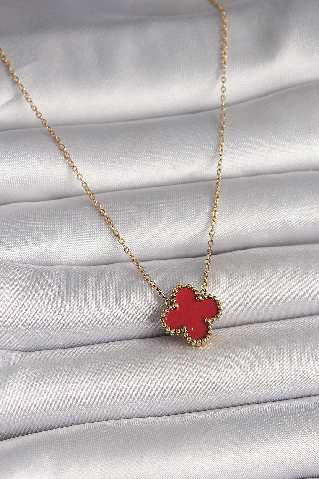 EBJ 316L Steel Gold Color Red Clover Model Women's Necklace - Huntington Beach