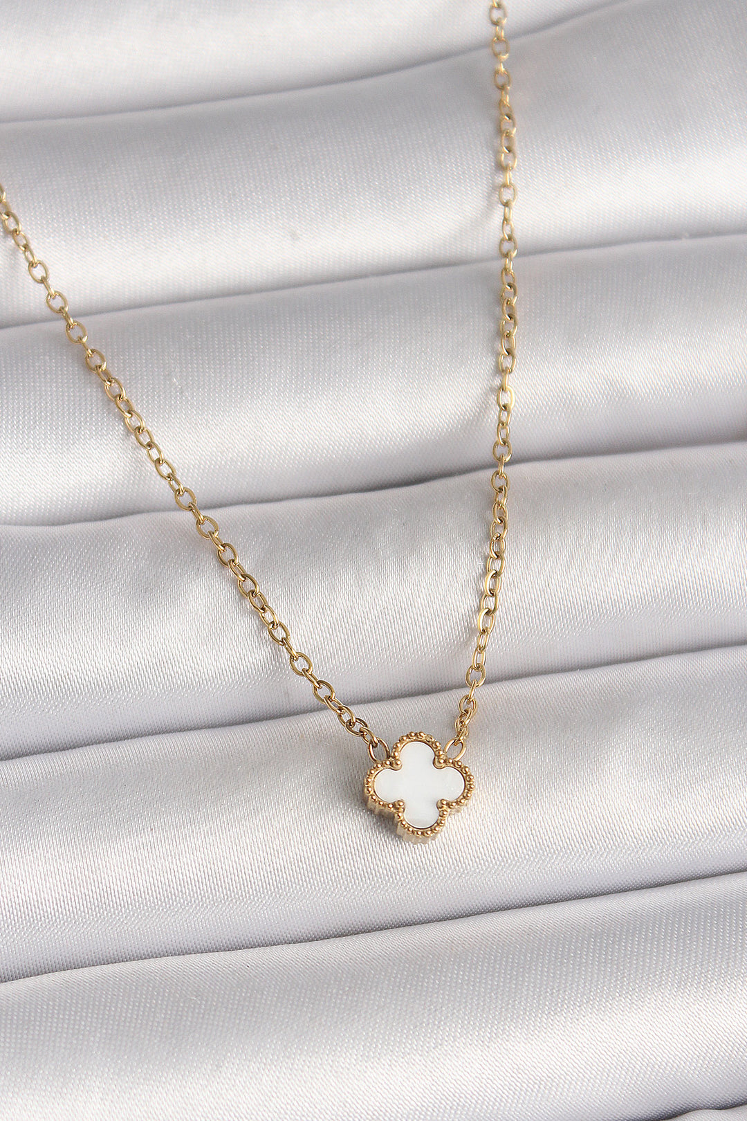 EBJ 316L Steel Gold Color White Clover Model Women's Necklace - Sidcup