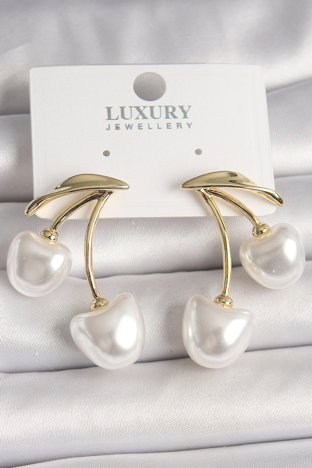 EBJ Rice Gold Color White Pearl Cherry Model Women's Earring - Barrow in Furness