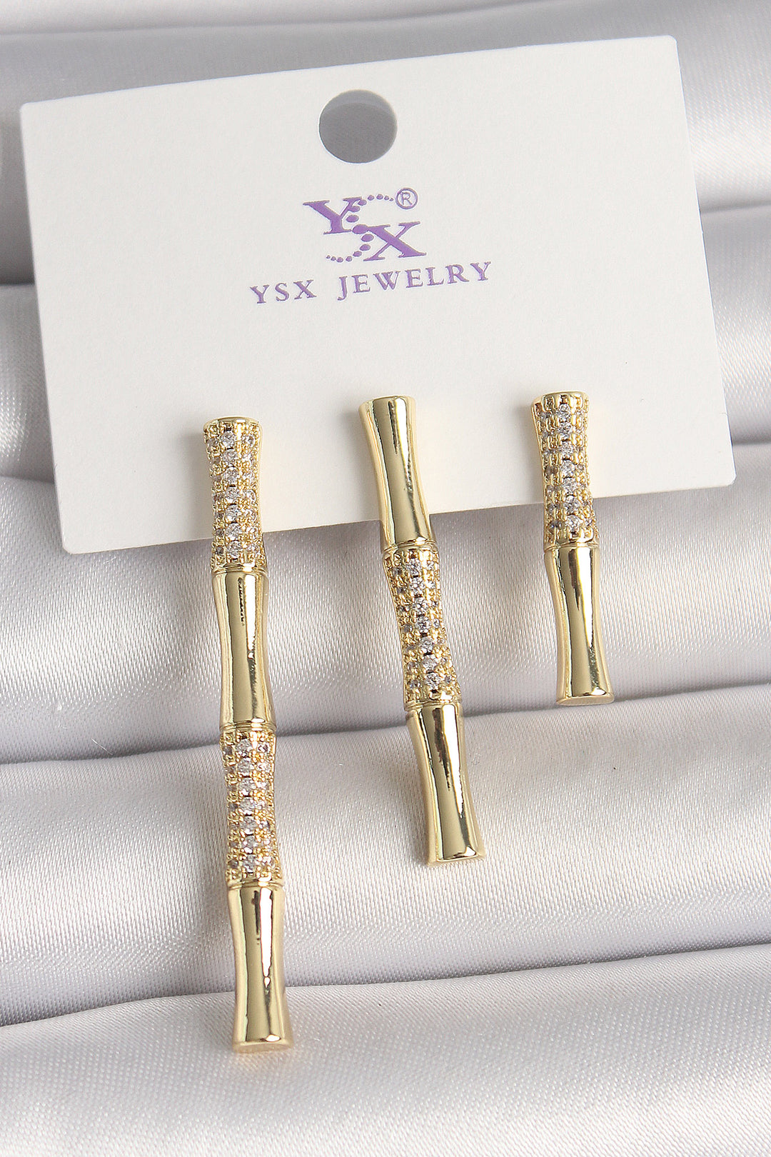 EBJ Rice Gold Color Zircon Stone Bamboo Model 3-Piece Women's Earring Combination - Belfort