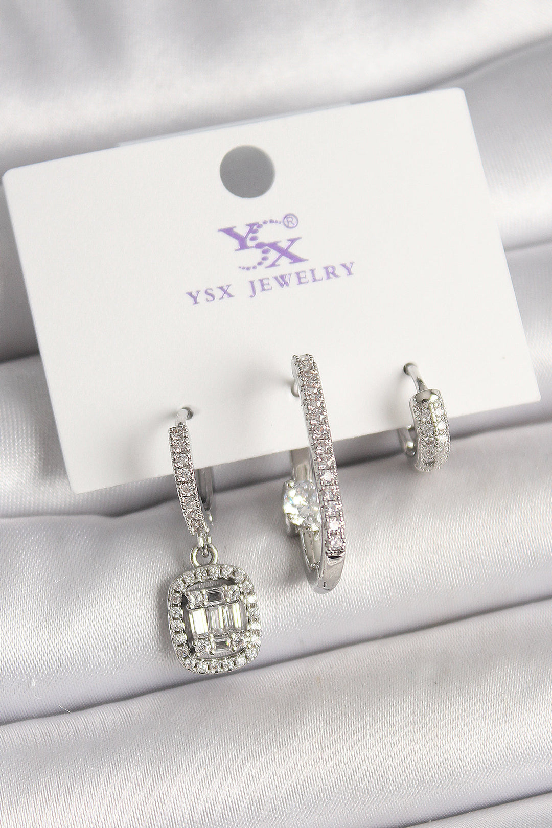 EBJ Rice Silver Color Baguette Ring Model with Zircon Stone 3-Piece Women's Combination Earring - El Pueblito