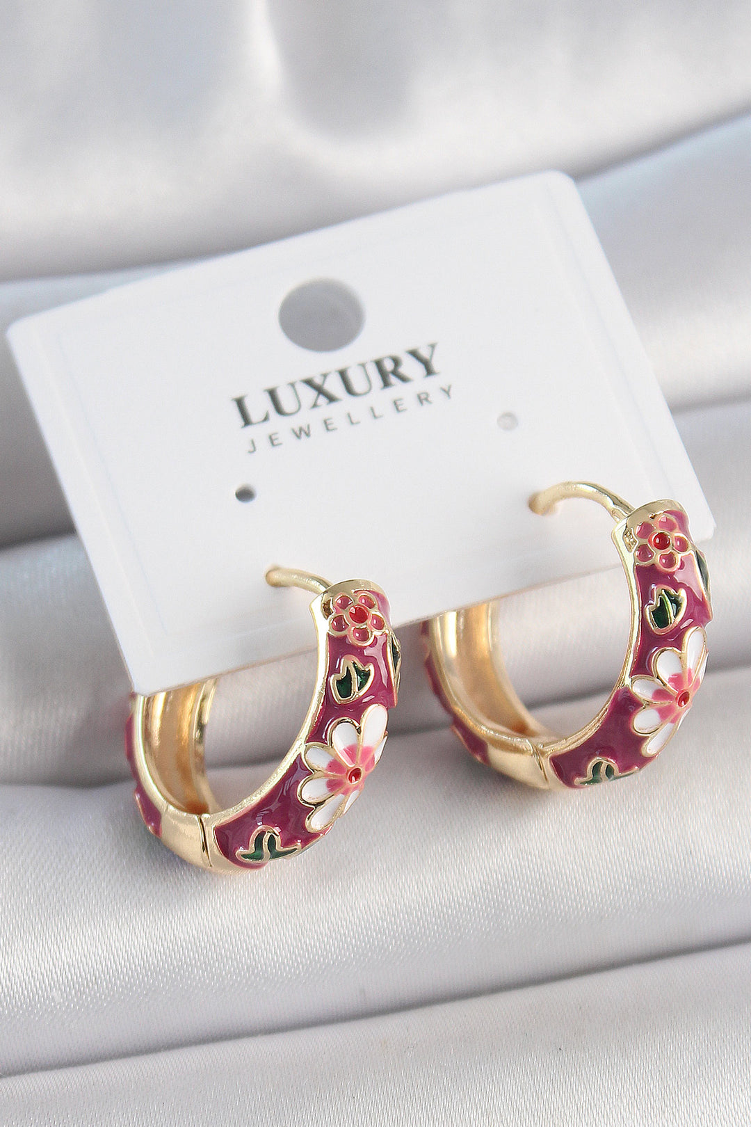 EBJ Gold Color Rice Ring Purple Flower Enamel Women Earrings - Lafayette