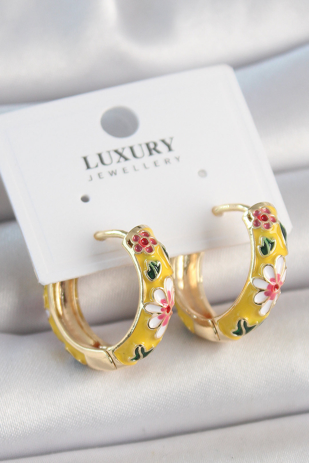EBJ Rice Gold Color Ring Model Flower Enamel Women's Earring - Azusa