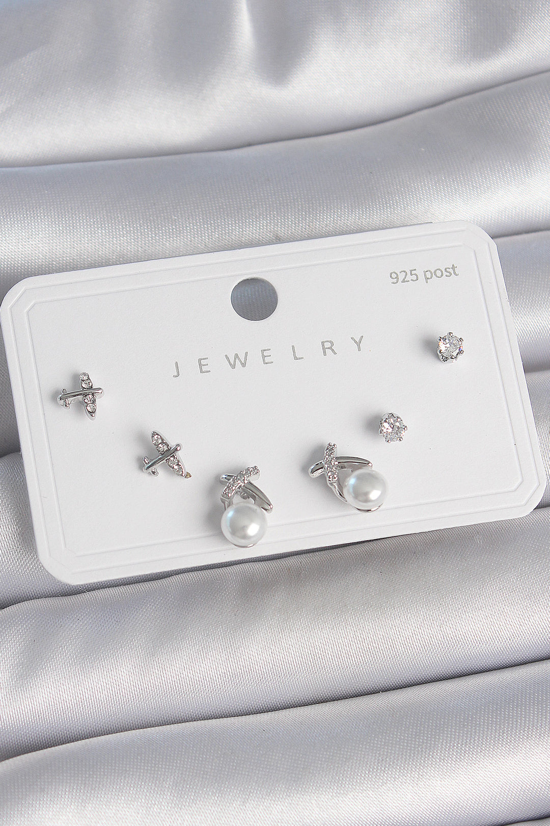 EBJ Rice Silver Color Zircon Stone Butterfly Model Pearl Detail 925 Sterling Silver Stud Women Earring Set - Chorley