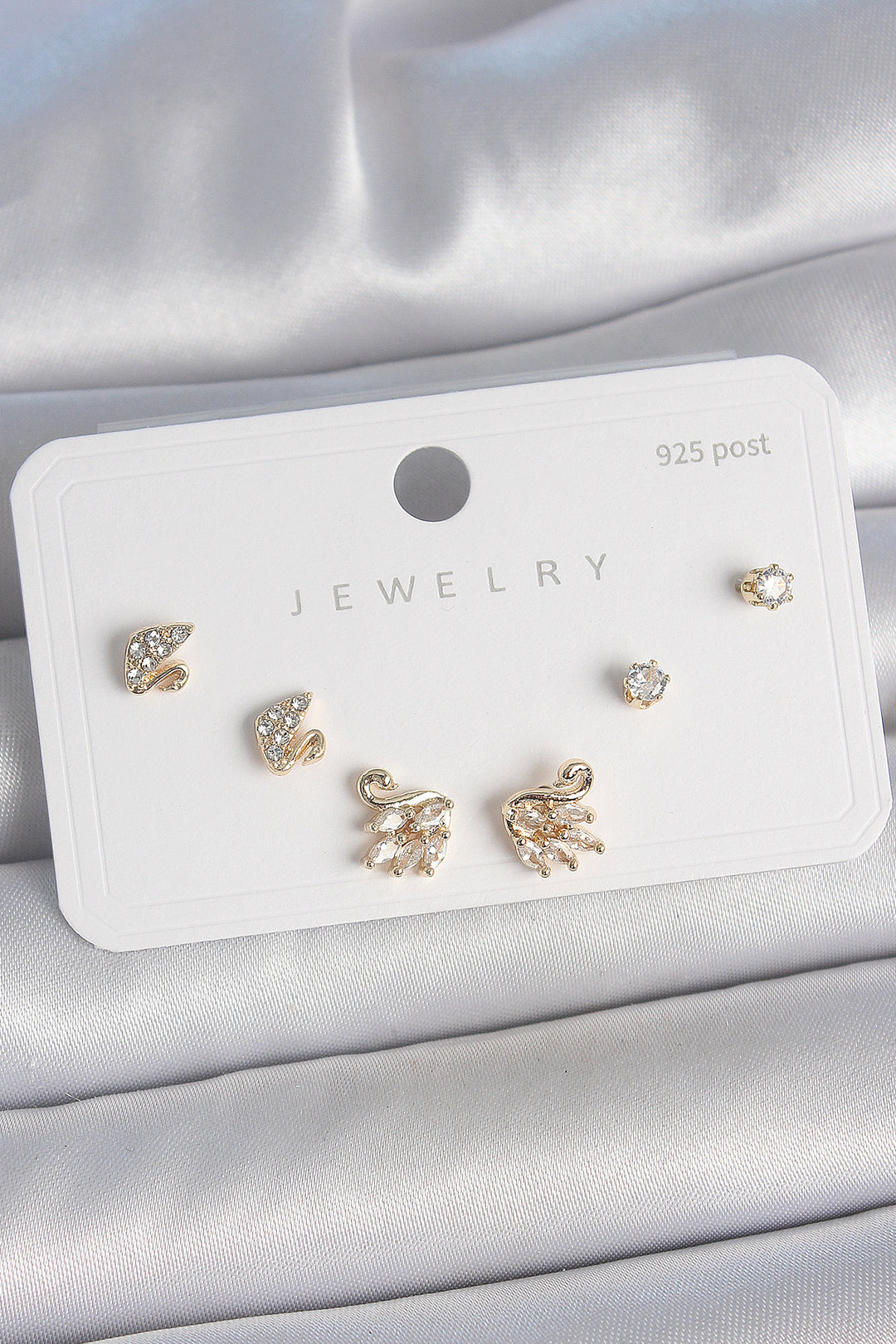 EBJ Rice Gold Color Swan Model 925 Sterling Silver Nail Women's Earring Set with Zircon Stone - Drobeta-Turnu Severin