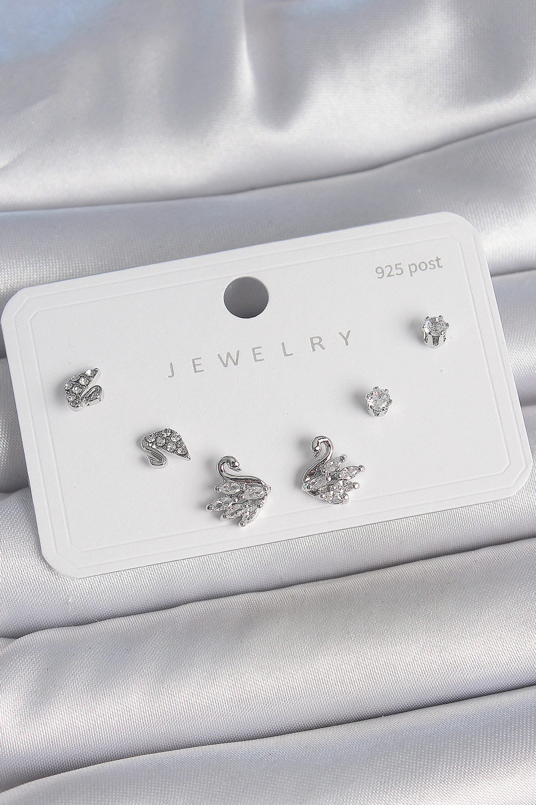 EBJ Rice Silver Color Swan Model 925 Sterling Silver Nail Women Earring Set with Zircon Stone - Hackensack