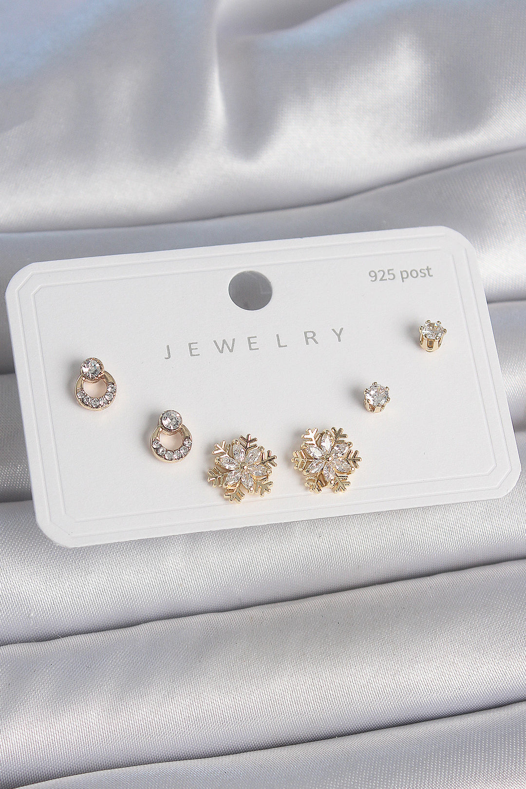 EBJ Rice Gold Color Zircon Stone Snowflake Model 925 Sterling Silver Stud Women Earring Set - Bergisch Gladbach