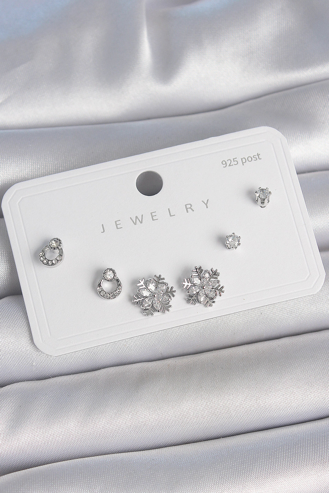 EBJ Rice Silver Color Zircon Stone Snowflake Model 925 Sterling Silver Stud Women Earring Set - Toulouse