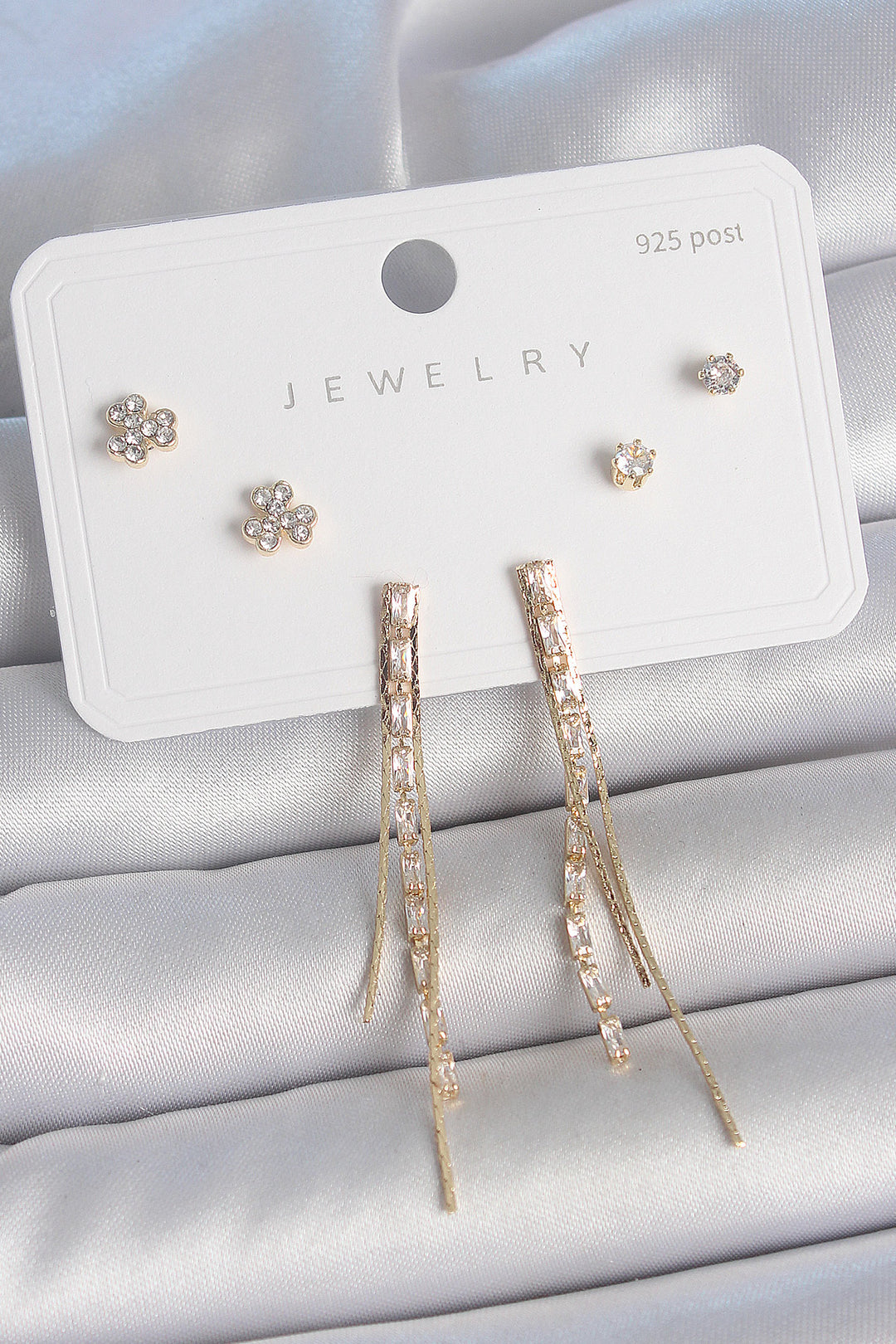 EBJ Rice Gold Color Waterway with Zircon Stone Pendant Model Flower Detail 925 Sterling Silver Stud Women's Earring Set - Rocklin