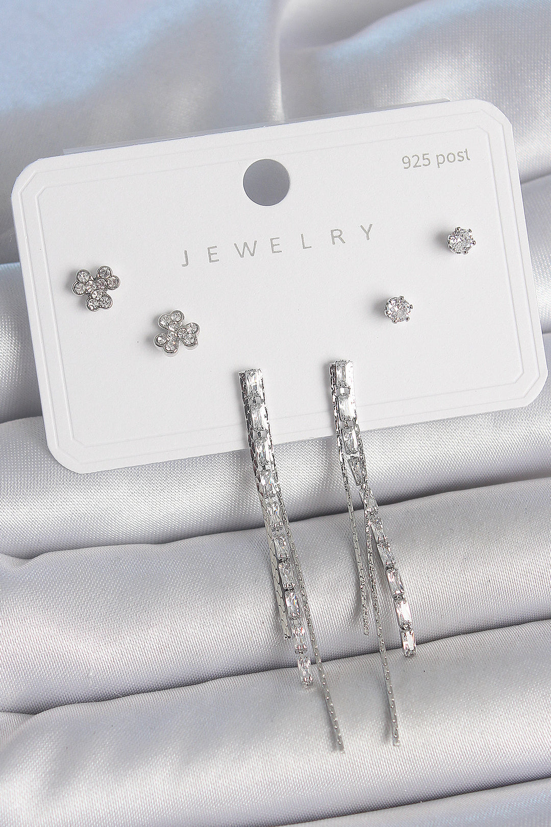 EBJ Rice Silver Color Waterway Zircon Stone Pendant Model Flower Detail 925 Sterling Silver Stud Women's Earring Set - Carolina