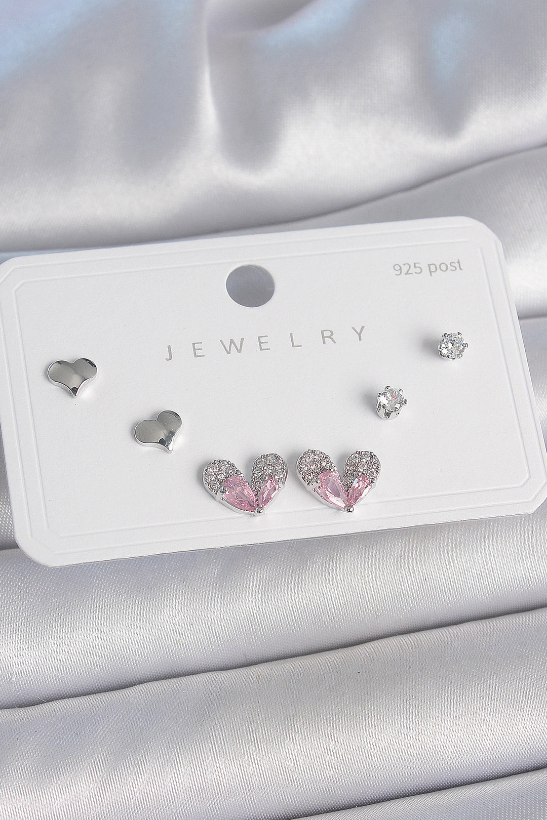 EBJ Rice Silver Color Pink Zircon Stone Heart Model 925 Sterling Silver Stud Women Earring Set - Scottsdale