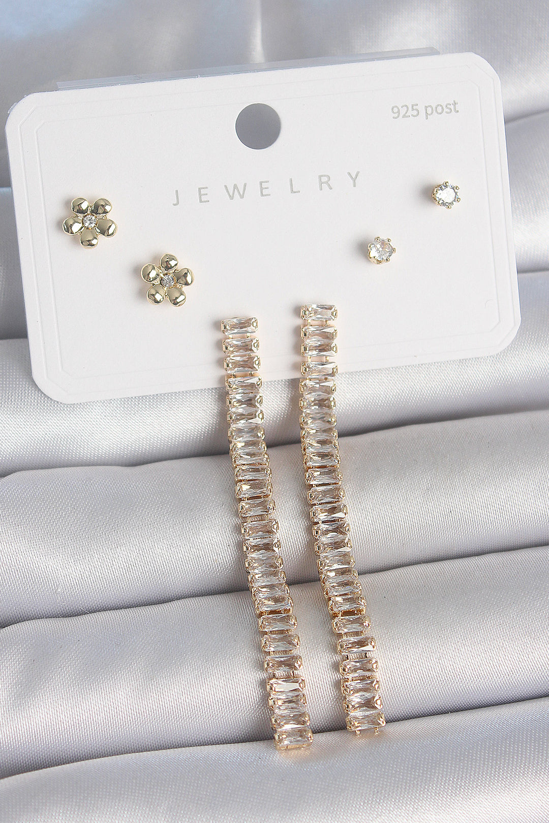 EBJ Rice Gold Color Waterway with Zircon Stone Pendant Model Flower Detail 925 Sterling Silver Stud Women's Earring Set - Penn Hills