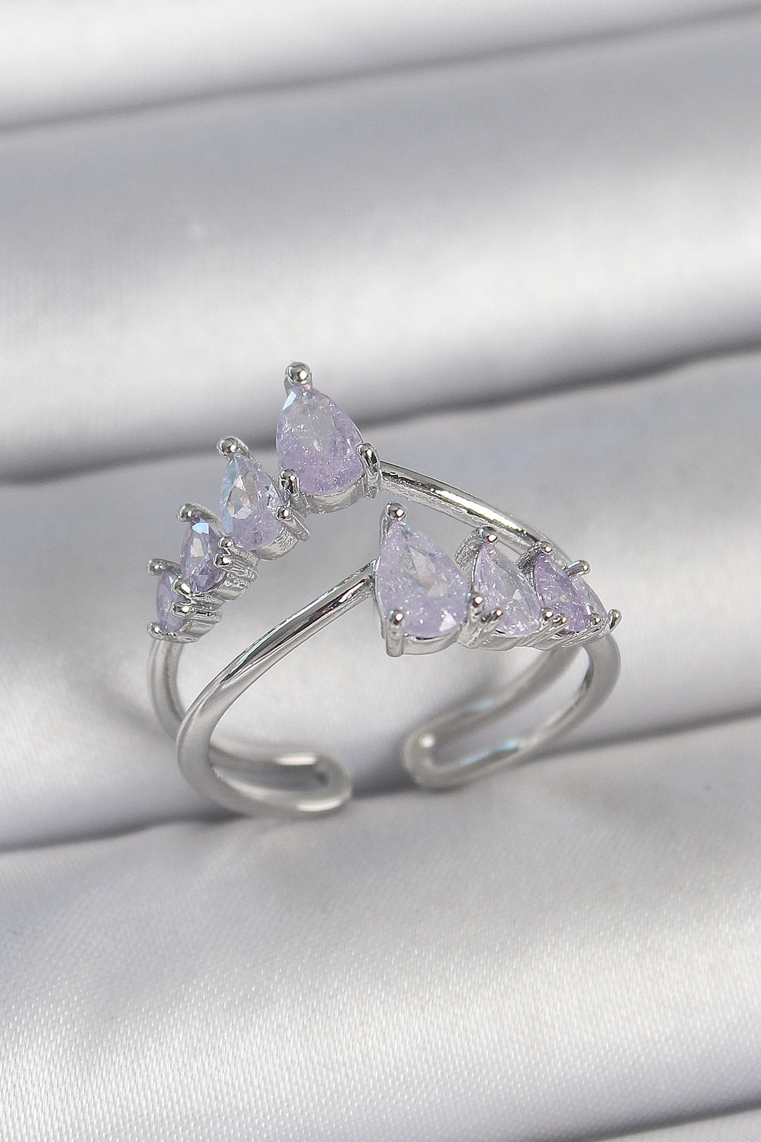 EBJ Rice Silver Color Purple Drop Zircon Stone Crown Model Women's Ring - Prescott