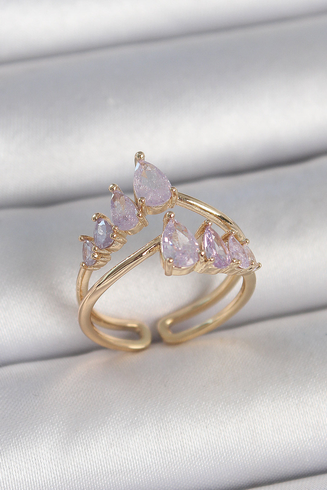 EBJ Gold Color Rice Purple Drop Zircon Stone Crown Model Women's Ring - Skenderaj