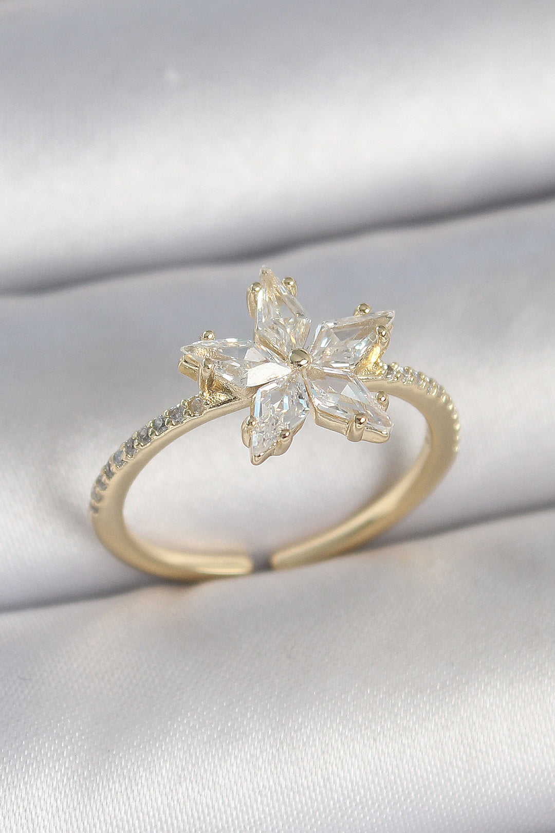 EBJ Rice Gold Color Star Model Adjustable Women's Ring with Zircon Stone - Dzhankoi