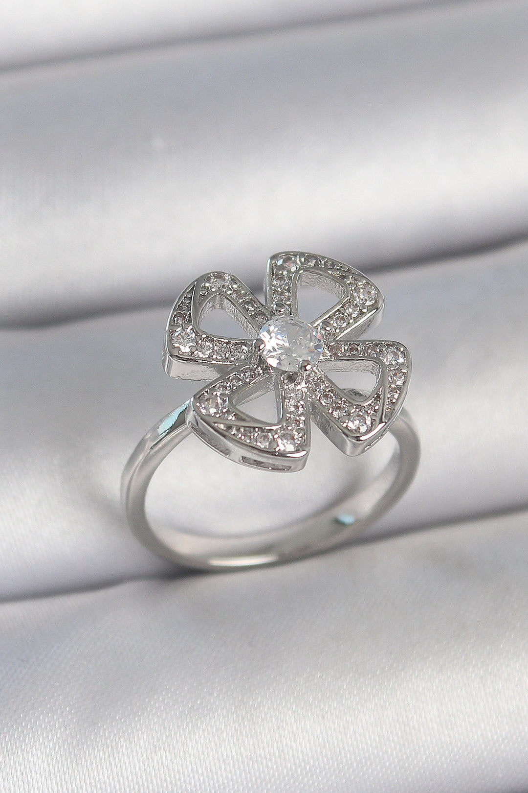 EBJ Rice Silver Color Clover Model Adjustable Women's Ring with Zircon Stone - Braintree