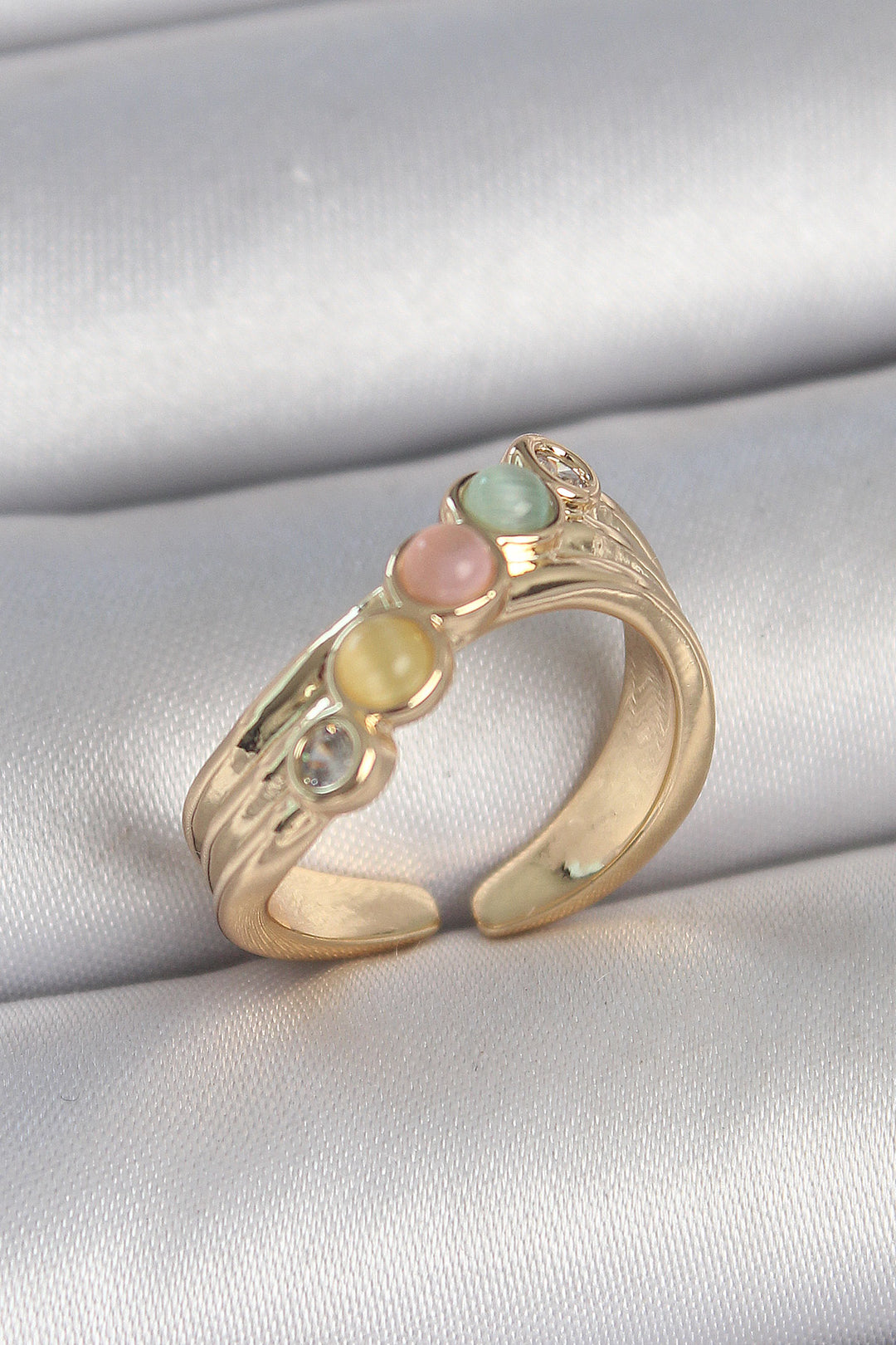 EBJ Rice Gold Color Zircon Stone Detailed Mixed Enamel Adjustable Women's Ring - Klaipėda