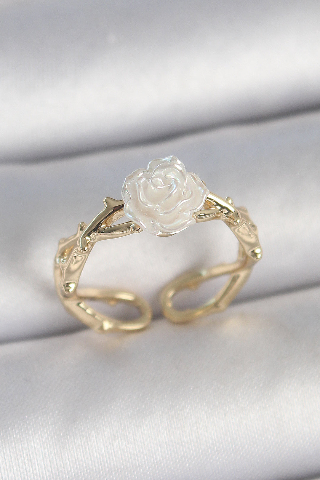 EBJ Rice Gold Color White Rose Model Adjustable Women's Ring - Brunswick