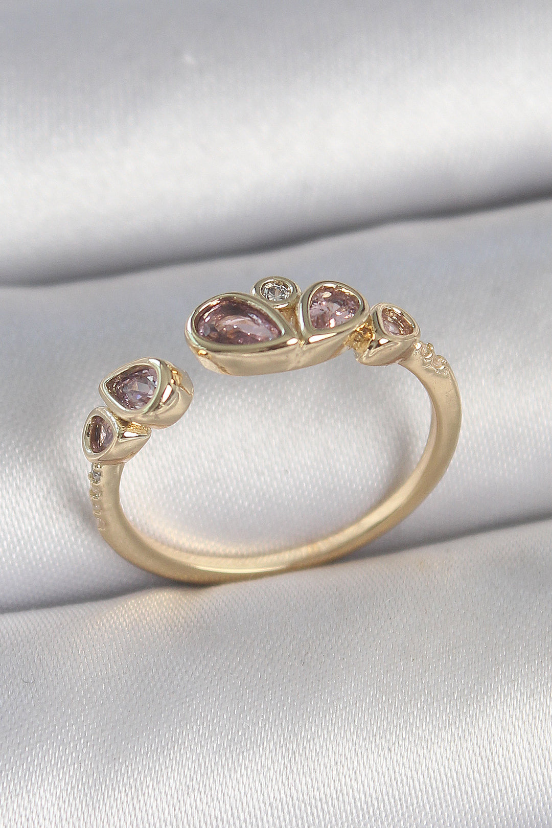 EBJ Rice Gold Color Pink Drop Zircon Stone Adjustable Women's Ring - Fullerton