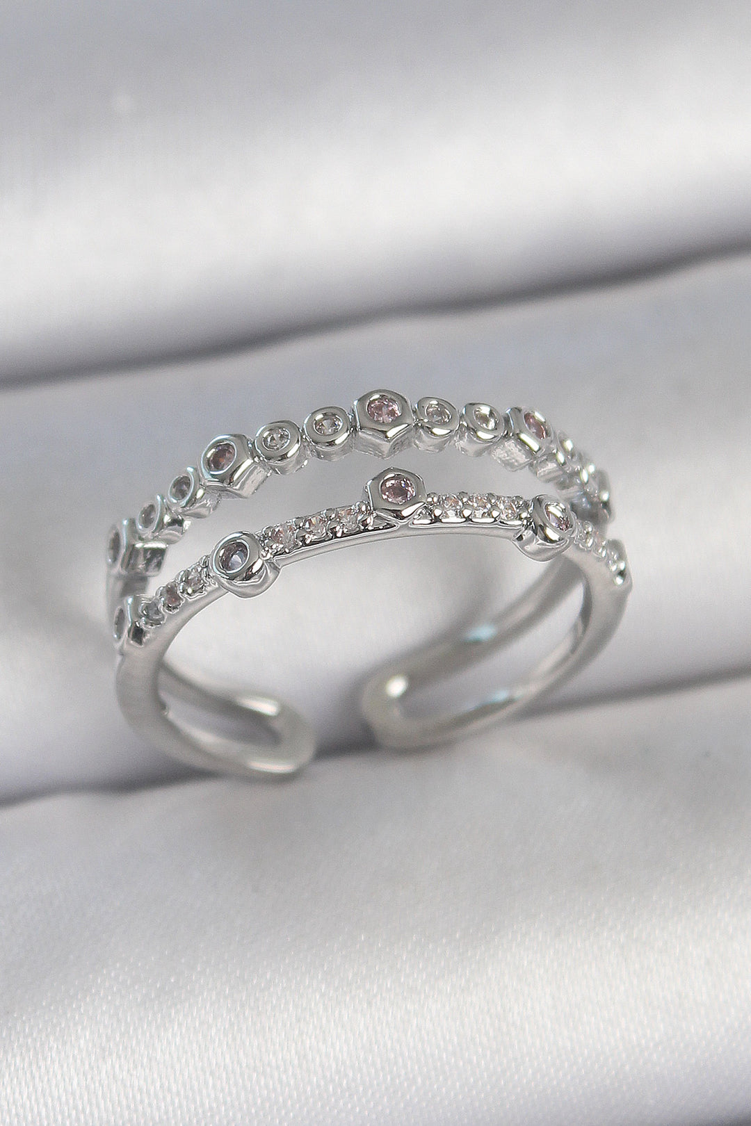 EBJ Rice Silver Color 2-Piece Zircon Stone Adjustable Model Women's Ring - Cuautitlán Izcalli