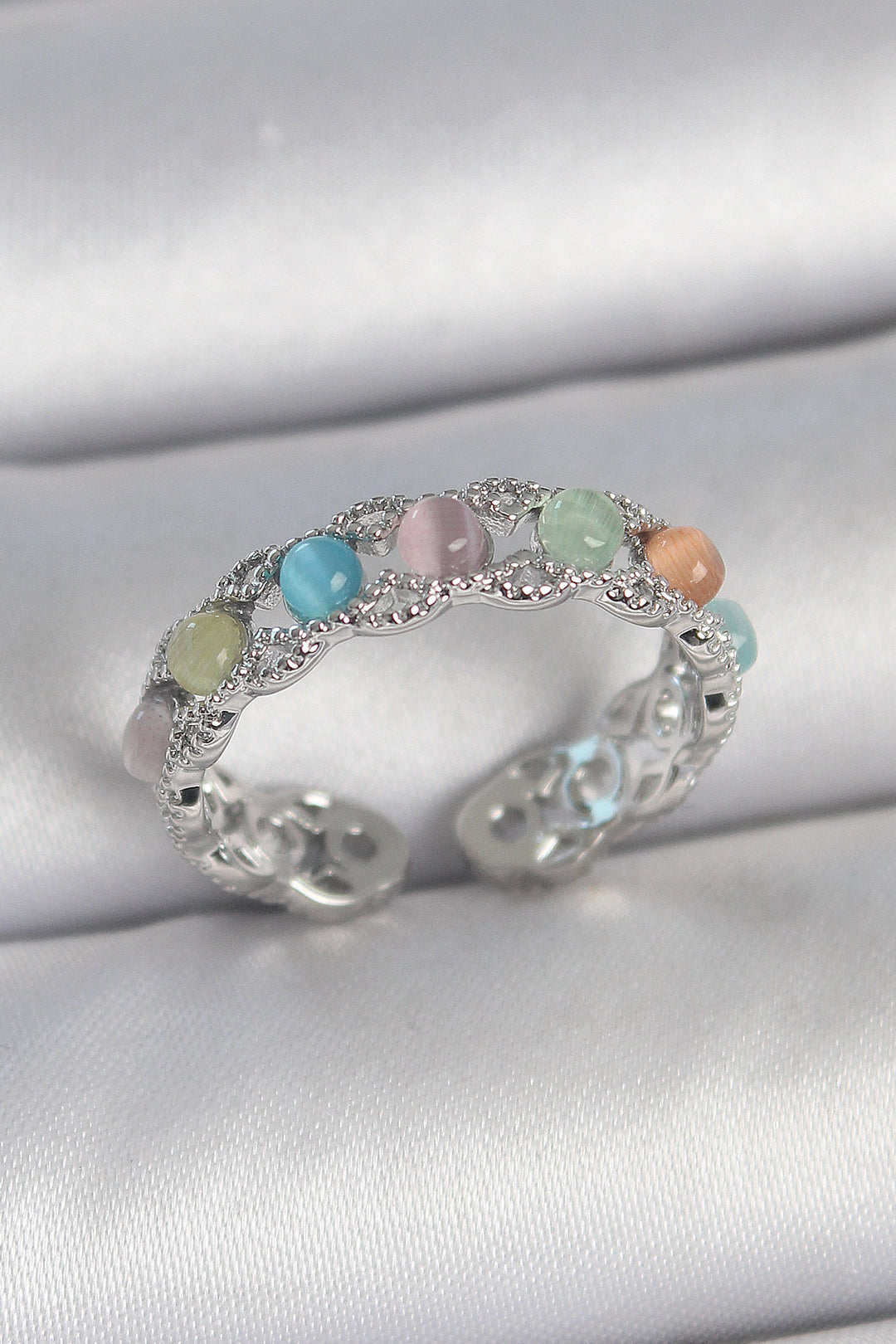 EBJ Rice Silver Colorful Enamel Adjustable Women's Ring - Sassari