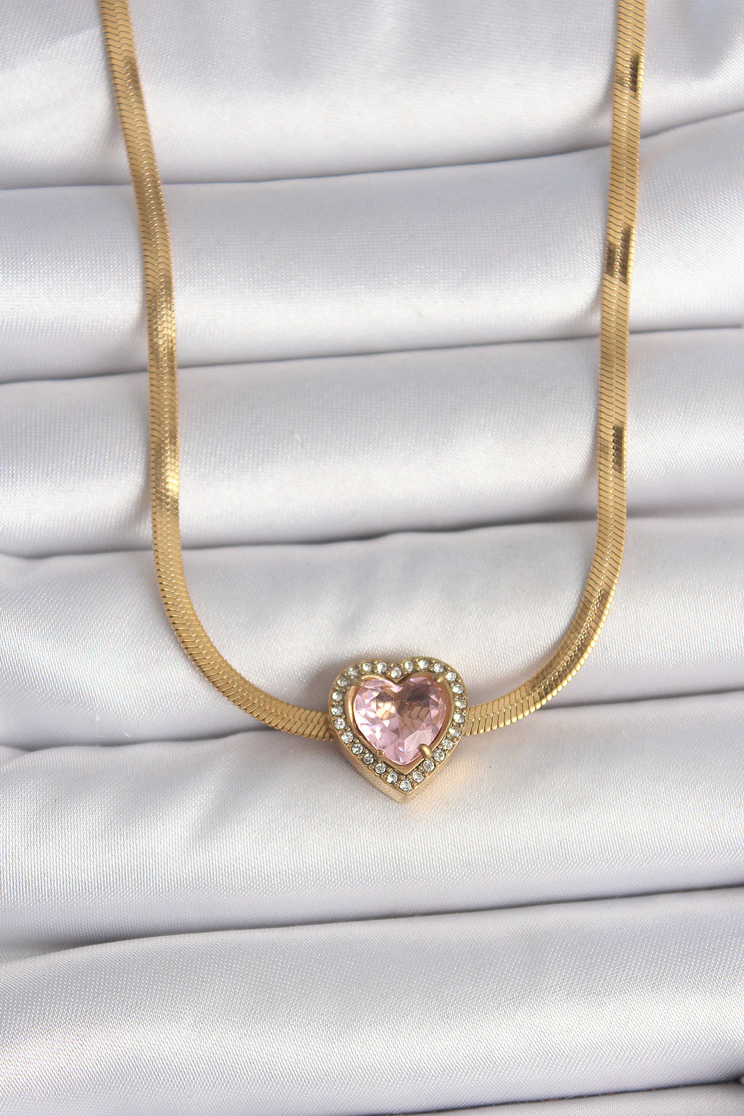 EBJ 316L Steel Gold Color Italian Chain Pink Zircon Stone Heart Model Women's Necklace - Nijmegen