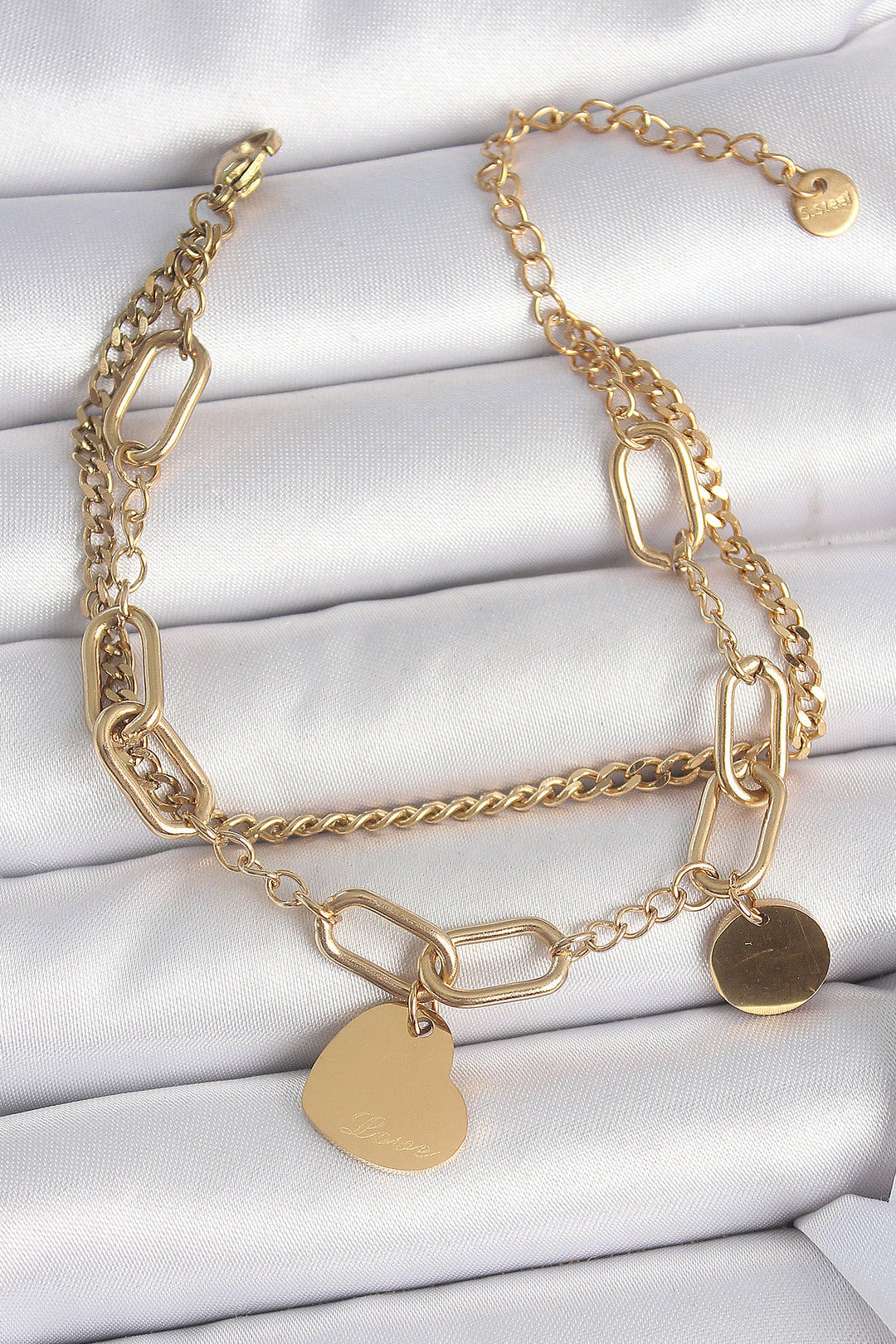 EBJ 316L Steel Gold Color 2-Piece Chain Model Swinging Heart Figure Women's Bracelet - Aix-en-Provence
