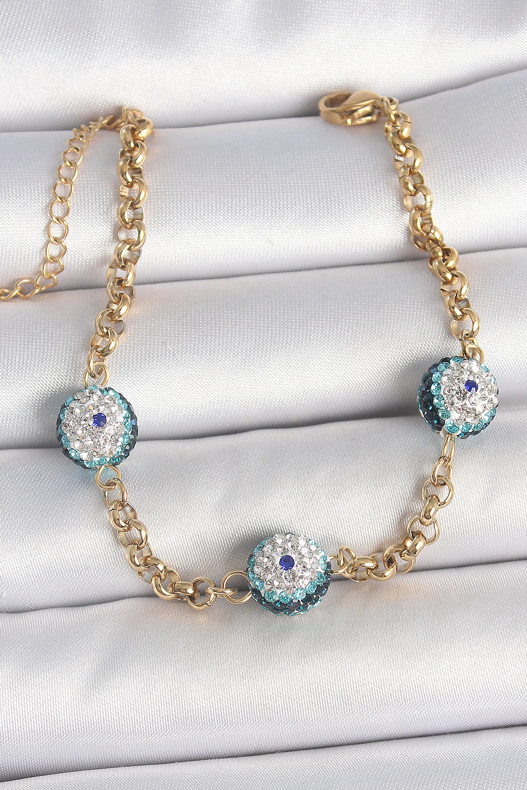 EBJ 316L Steel Gold Color Evil Eye Bead Model Women's Bracelet with Zircon Stone - New Haven