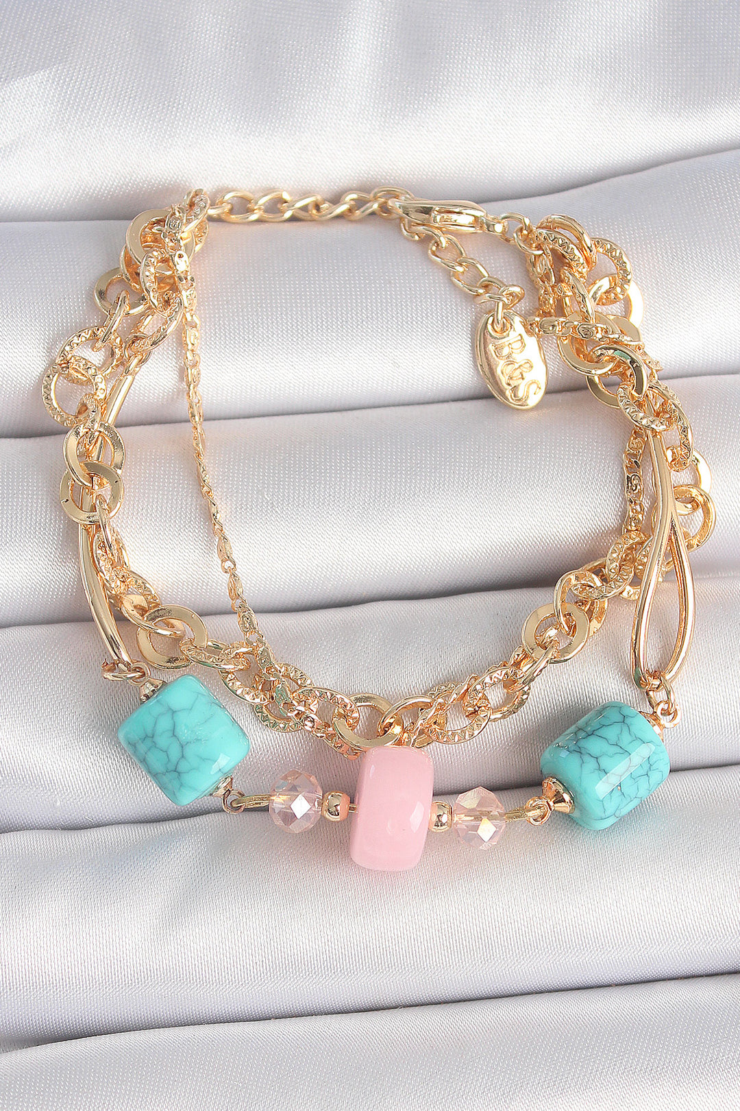 EBJ Gold Color Rice Multiple Chain Model Blue Stone Figured Women's Bracelet - Phoenix