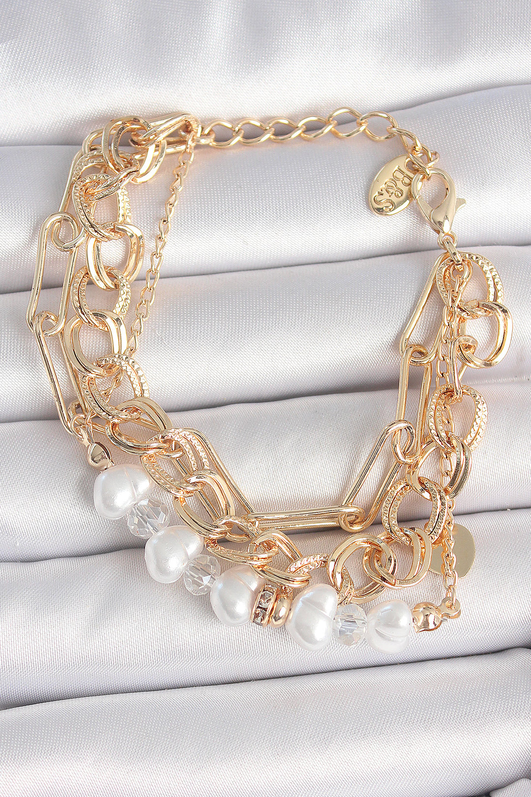 EBJ Rice Gold Color Multi Chain Model Beaded Zircon Stone Detail Women's Bracelet - Albacete