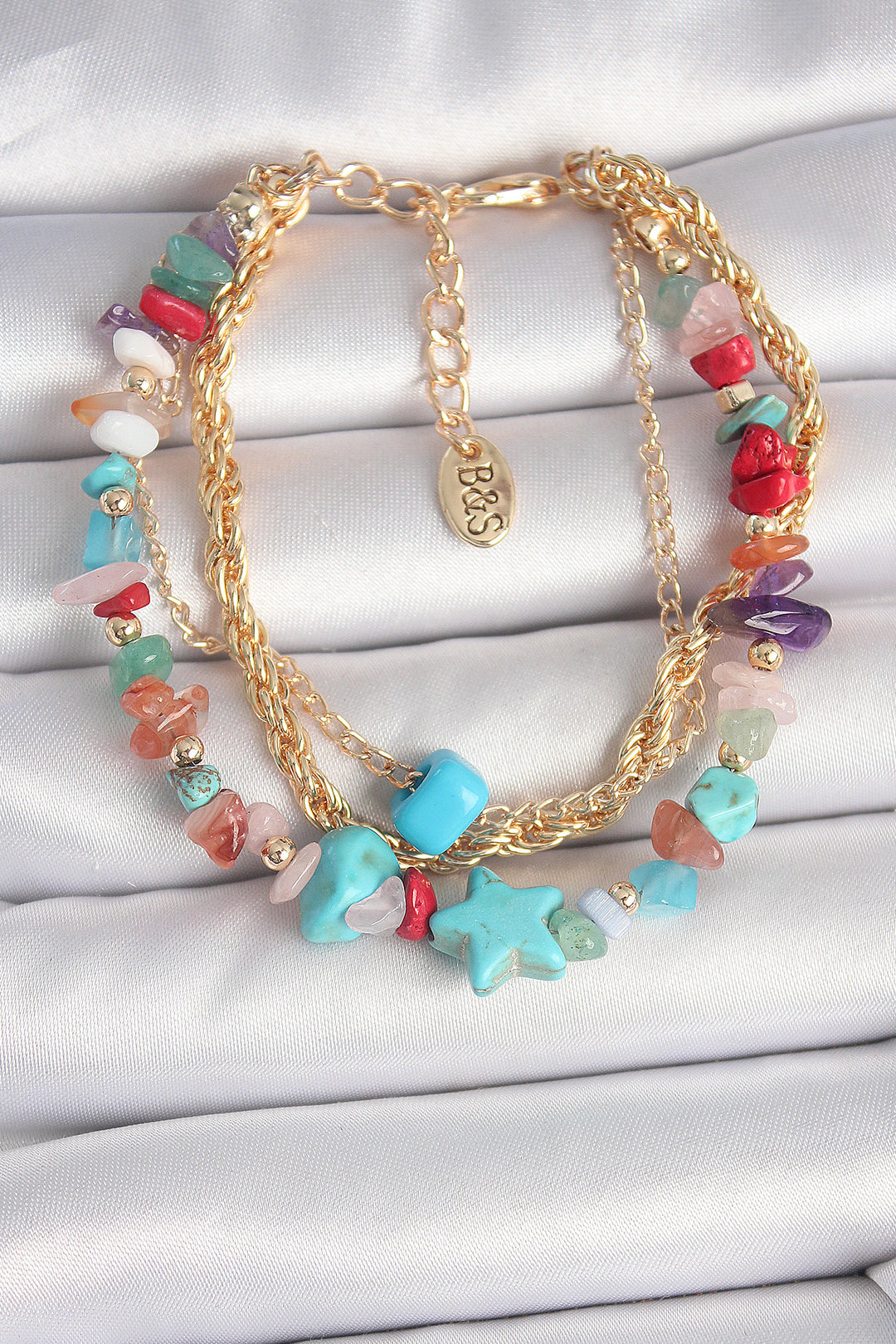 EBJ Rice Gold Color Multi-Colored Pebble Stone Model Star Figure Women's Bracelet - Plainfield