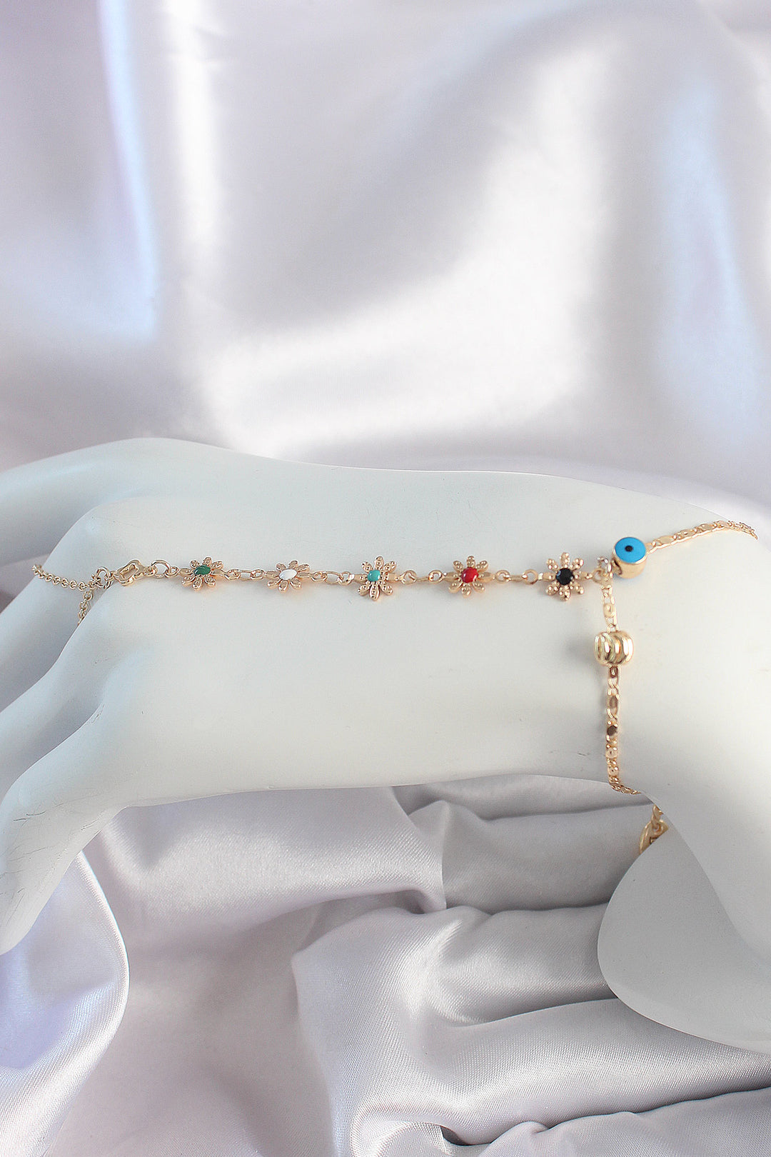 EBJ Rice Gold Colorful Stone Flower Pattern Evil Eye Bead Detail Shahmeran - Sutton in Ashfield