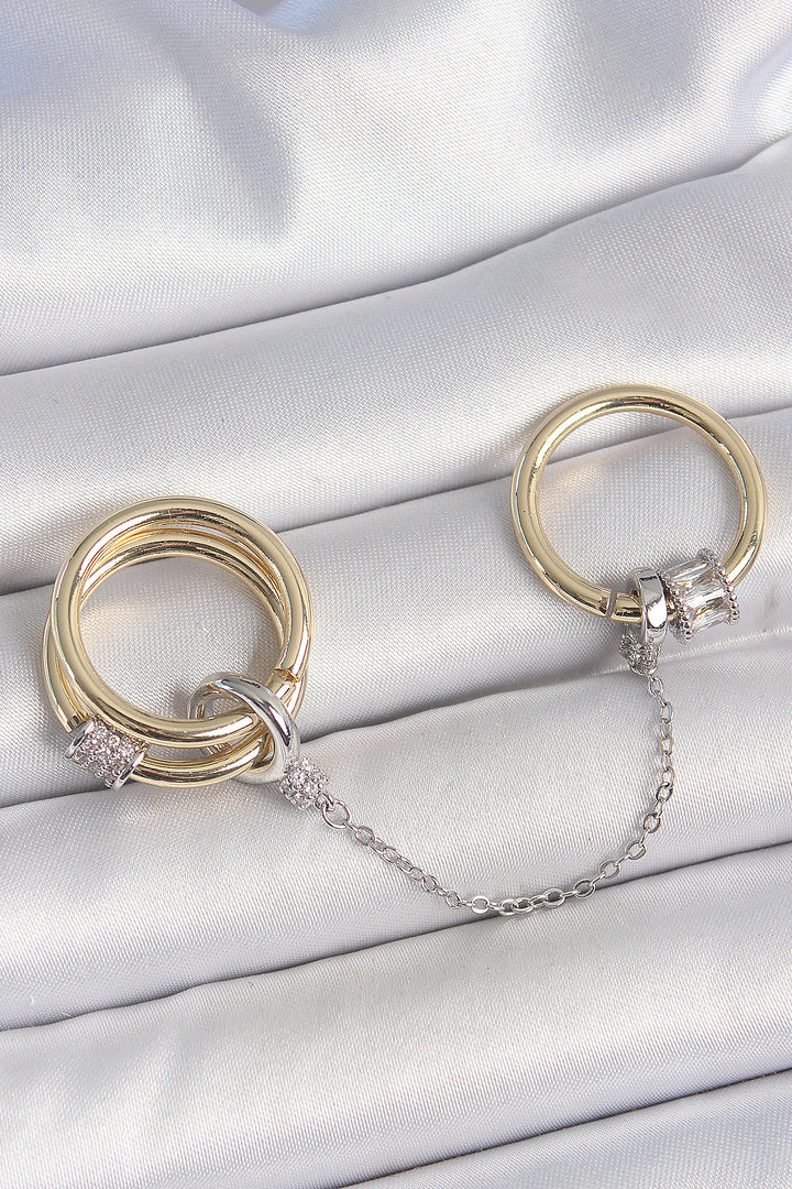 EBJ Rice Mix Color Zircon Stone Chain Women's Ring Set - Hove