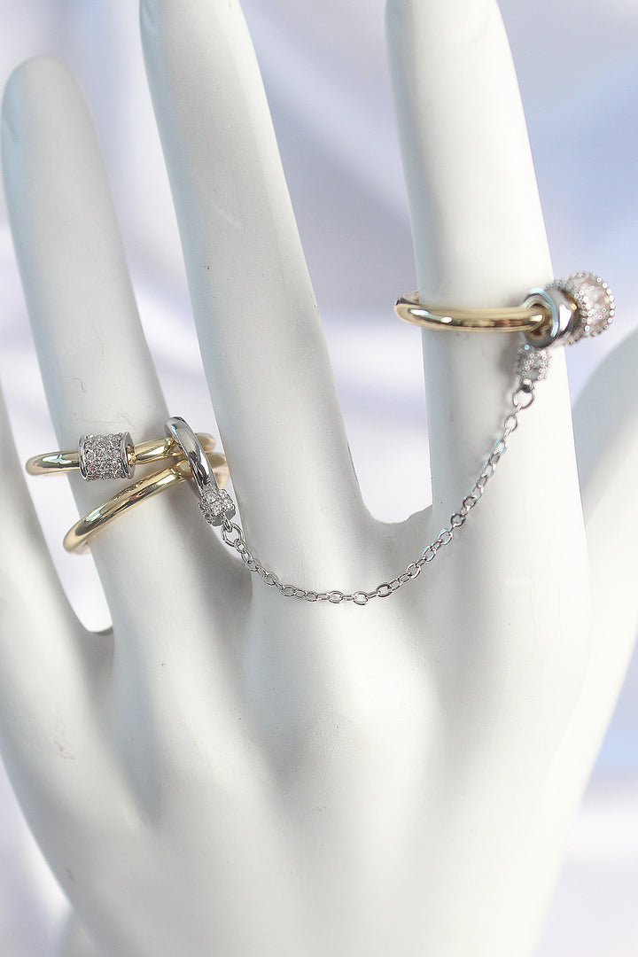 EBJ Rice Mix Color Zircon Stone Chain Women's Ring Set - Hove