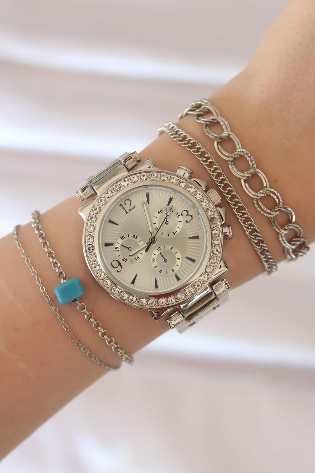 EBJ Silver Color Metal Watch and Bracelet Set with Zircon Stone - Rexburg