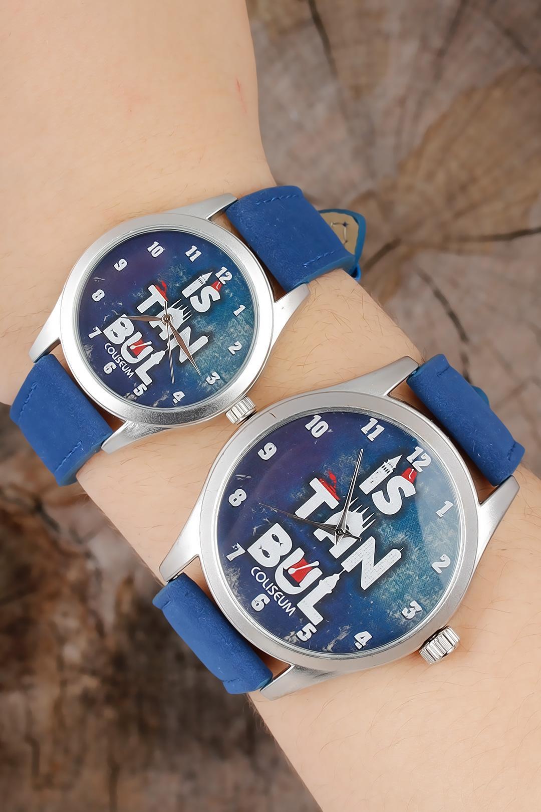 EBJ Istanbul Design Navy Leather Strap Couple Watches - New Britain