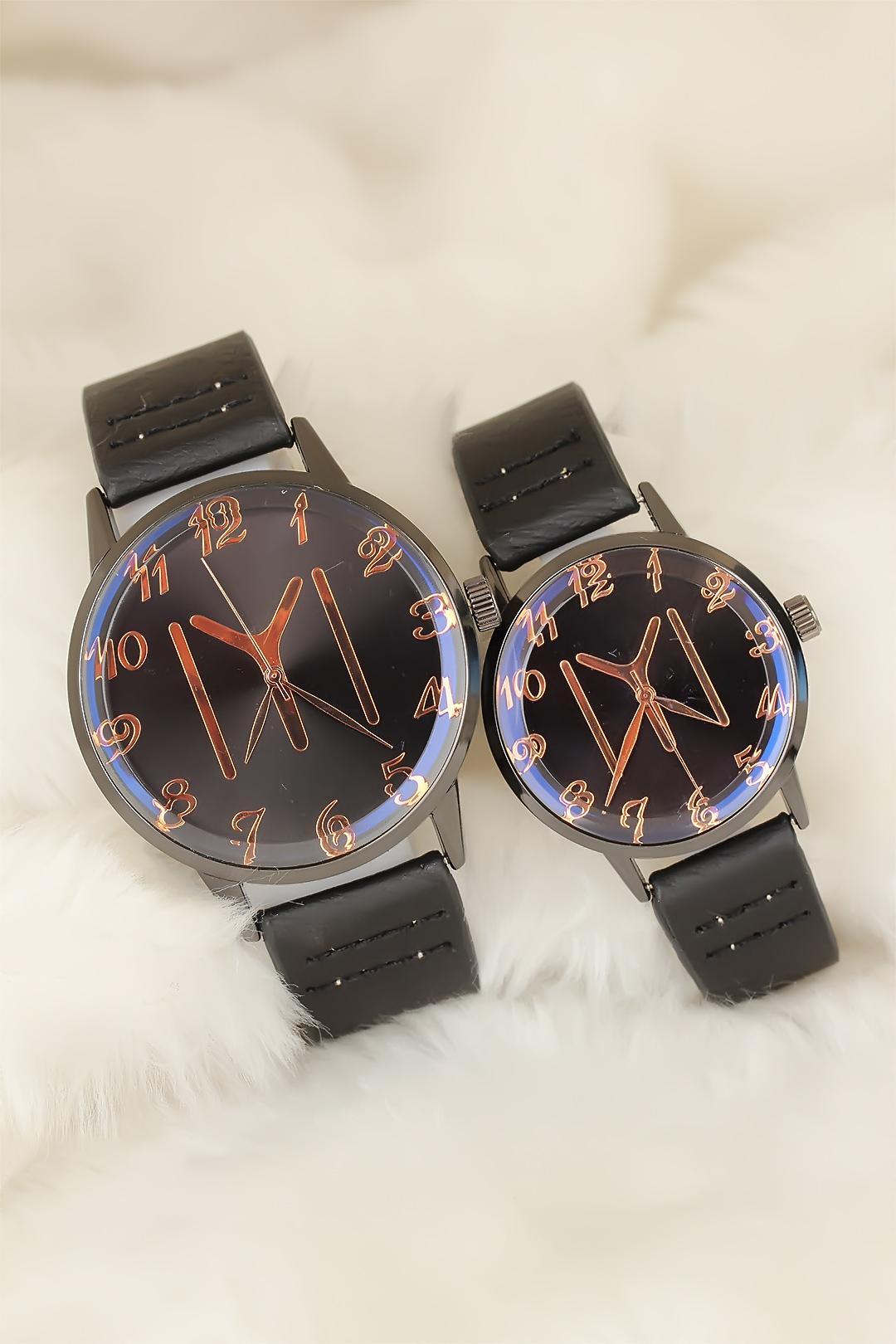 EBJ Black Leather Strap Smoke Metal Case Kayı Length Figured Lover Watches - Ameca