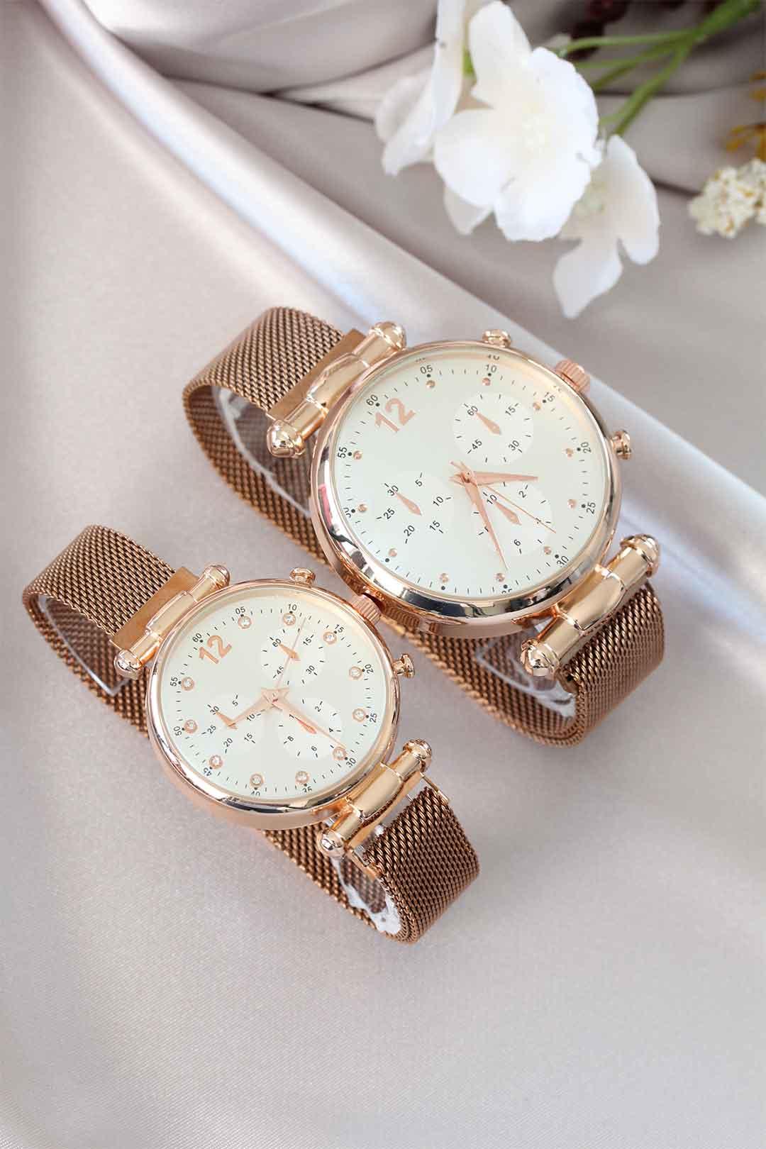 EBJ Rose Color Woven Metal Magnetic Strap Couple Watches - Centennial