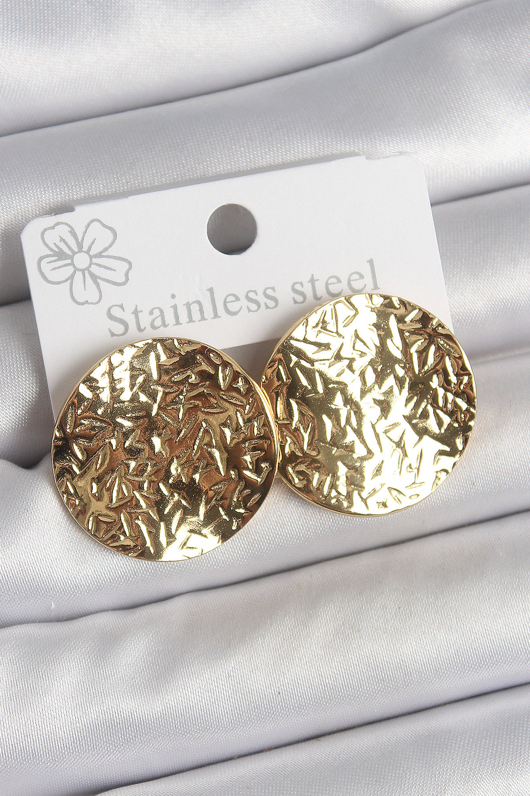 EBJ 316 Steel Gold Color Processed Round Plate Model Women's Earring - Walton upon Thames