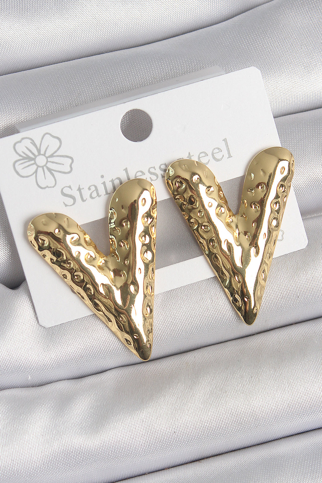 EBJ 316 Steel Gold Color Embroidered Heart Model Women's Earring - Bondy