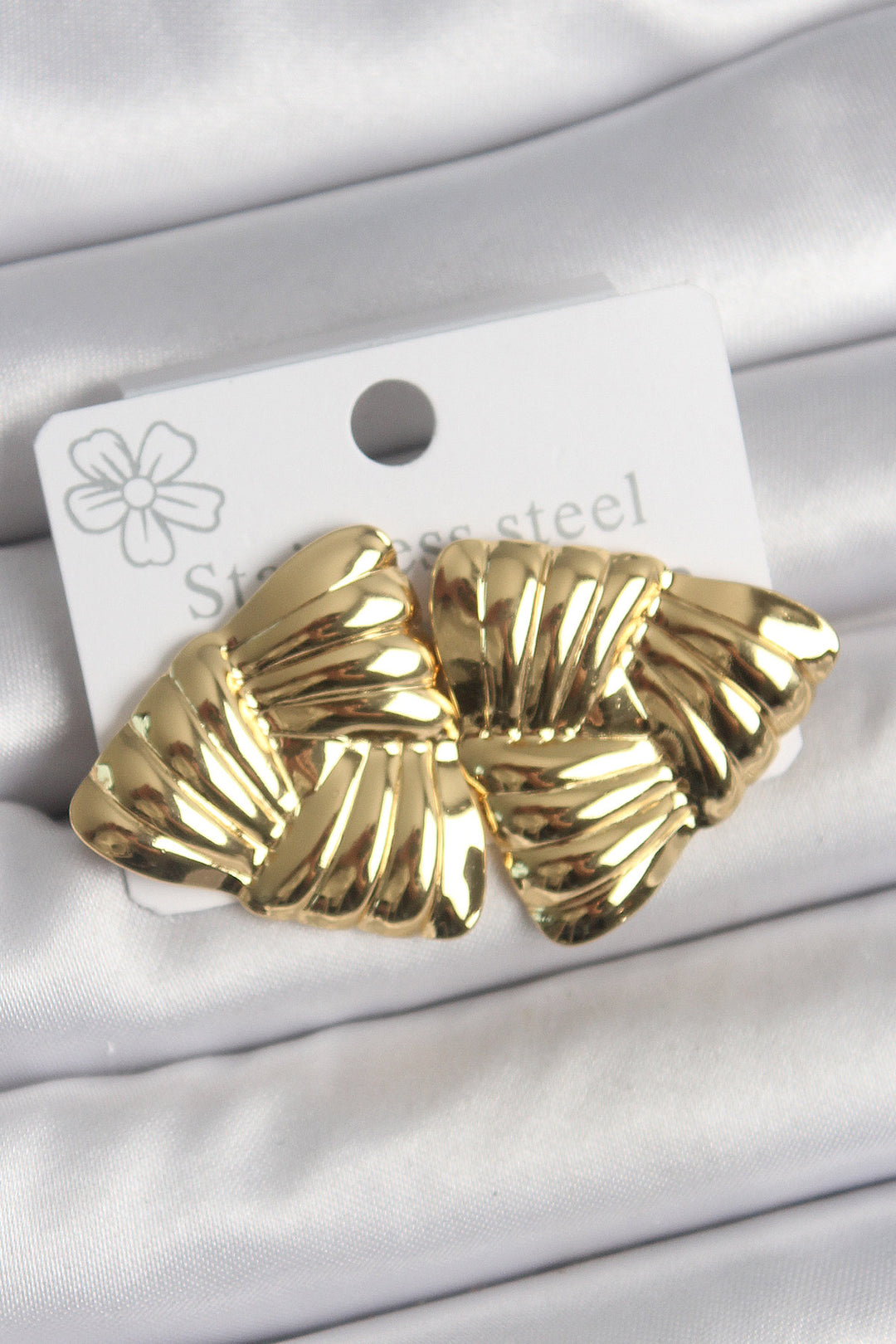 EBJ 316 Steel Gold Color Embroidered Triangle Model Women's Earring - Great Falls