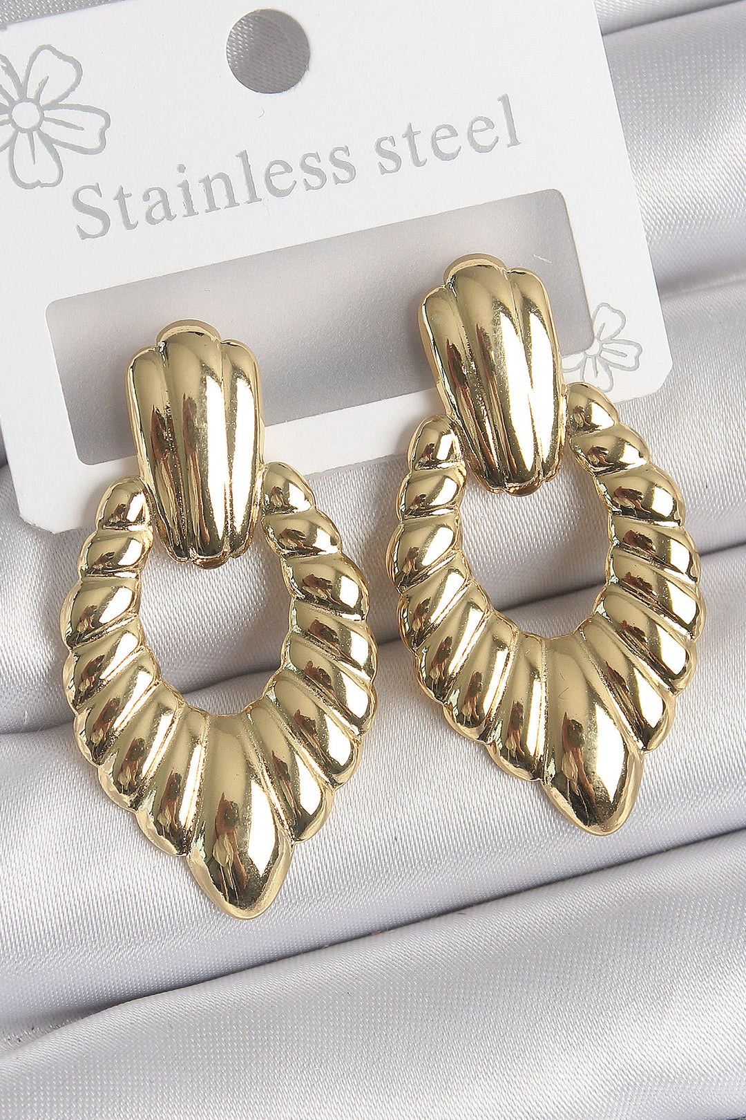 EBJ 316 Steel Gold Color Embroidered Motif Model Women's Earring - Pocatello